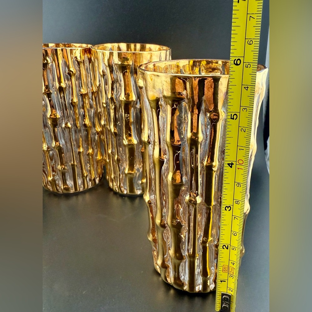 4 Imperial Glass. “Bambu Gold” 14oz raised 24kt gold. Highball - Picture 11 of 15